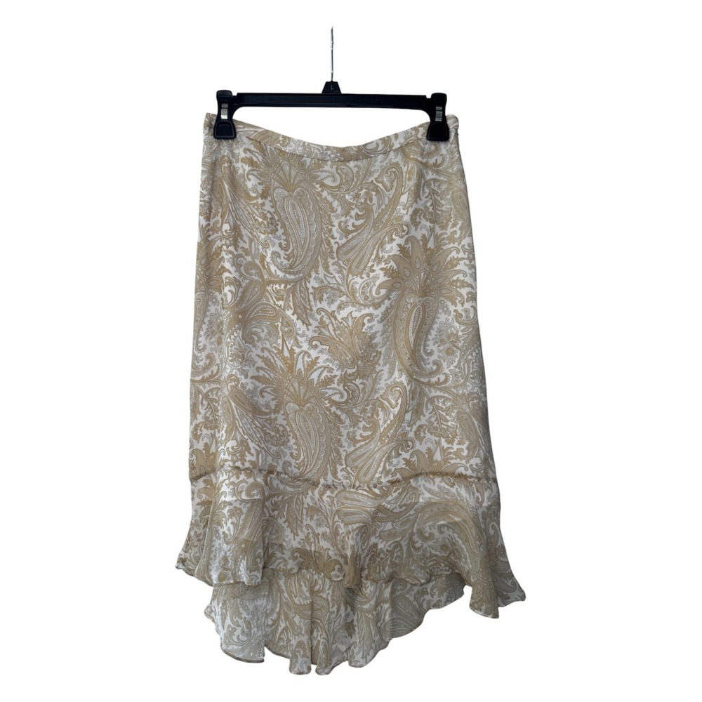 Banana Republic Vintage Y2K 100% Silk Paisley High Low Ruffle Midi Skirt 2